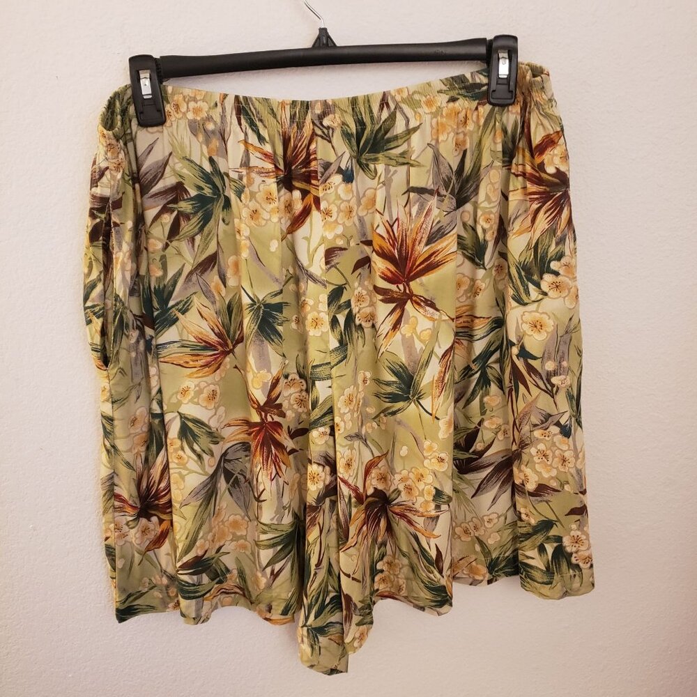 Vintage Tropical Print Rayon Blend Wide Leg Shorts Size 2X